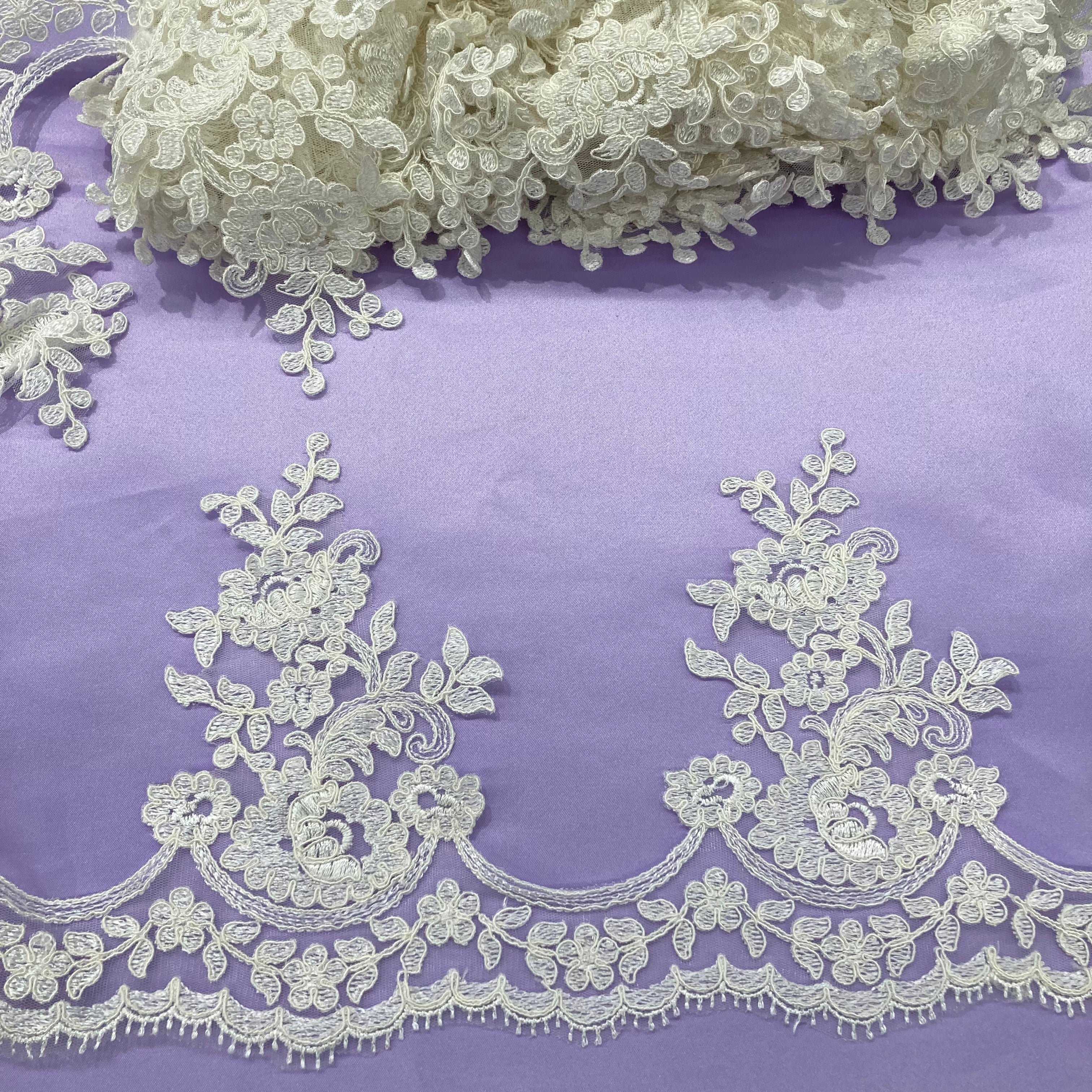 Corded Lace Trimming Embroidered on 100% Polyester Net Mesh | Lace USA