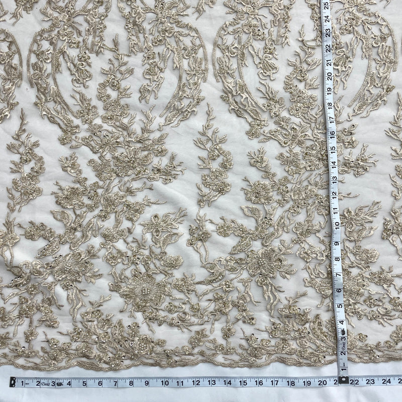 Beaded Lace Fabric Embroidered on 100% Polyester Net Mesh | Lace USA - GD-284