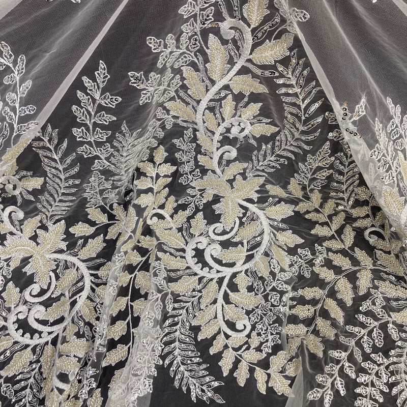 Beaded & Sequined Lace Fabric Embroidered on 100% Polyester Net Mesh | Lace USA - GD-67216