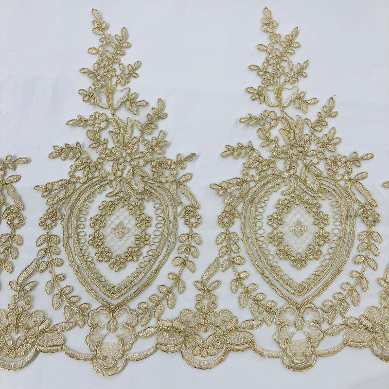 Corded Lace Trimming Embroidered on 100% Polyester Net Mesh | Lace USA - 73016W