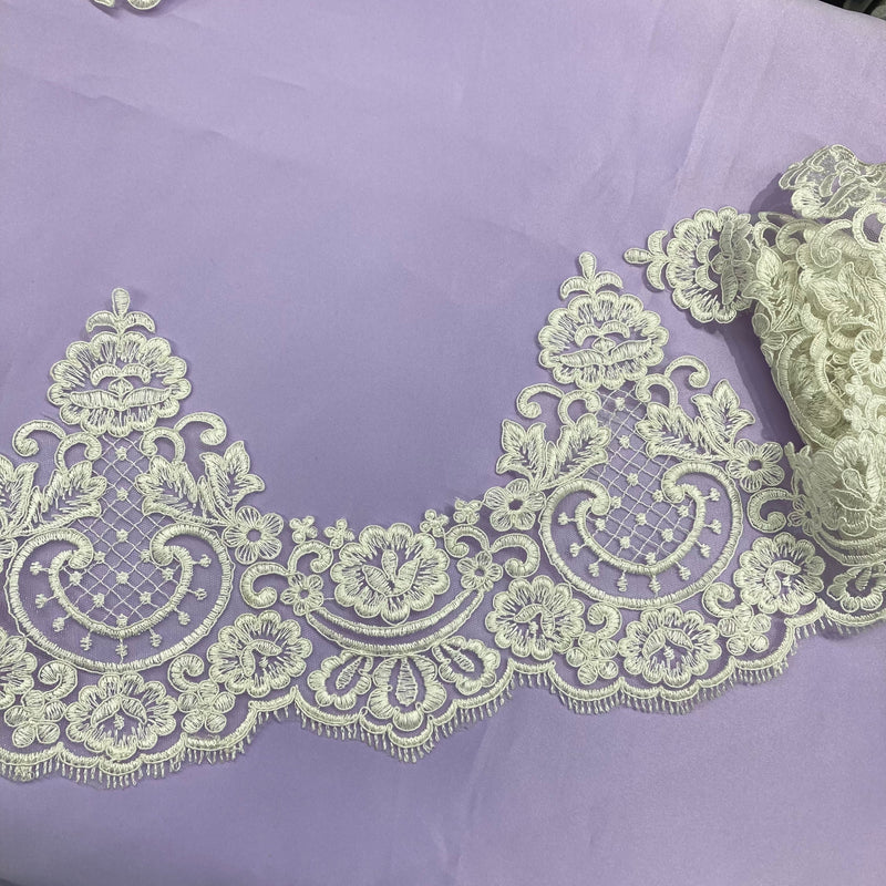 Corded Lace Trimming Embroidered on 100% Polyester Net Mesh | Lace USA - 95397W/1