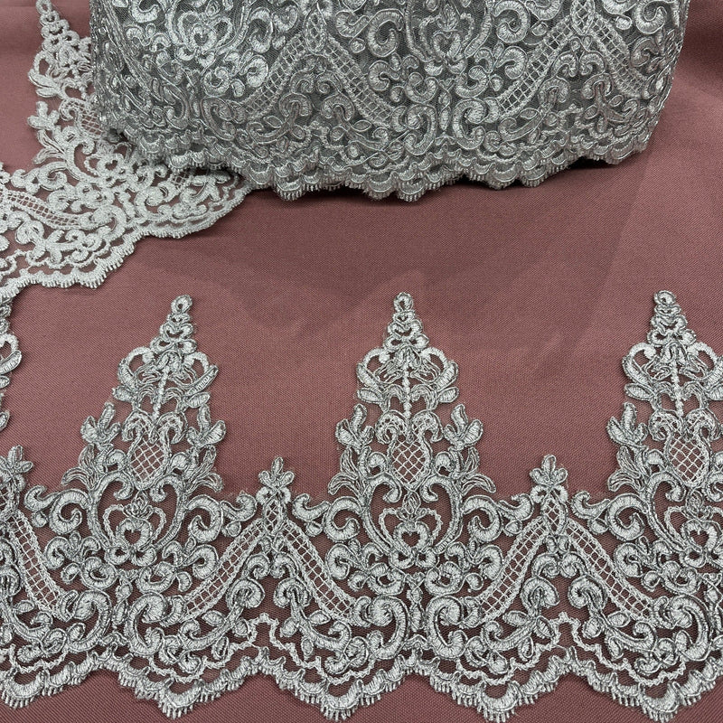 Corded Lace Trimming Embroidered on 100% Polyester Net Mesh | LaceUSA - 97014W