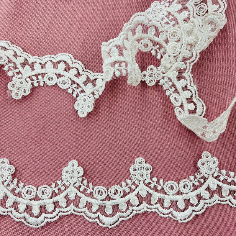 Beaded Lace Trimming Embroidered on 100% Polyester Net Mesh | Lace USA - KZ-49W-SB