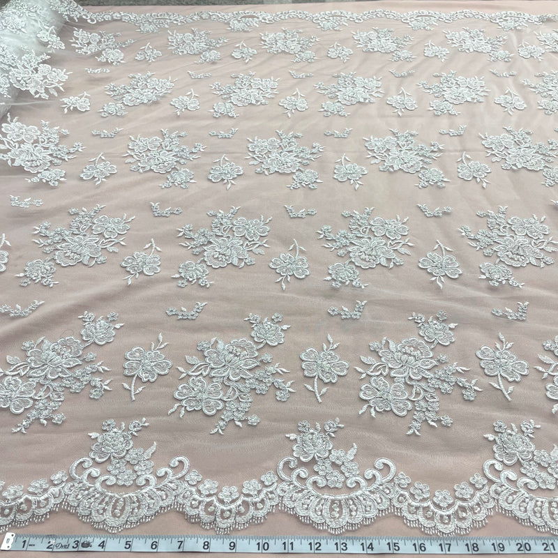 Beaded Lace Fabric Embroidered on 100% Polyester Net Mesh | Lace USA - 97076WA-BP