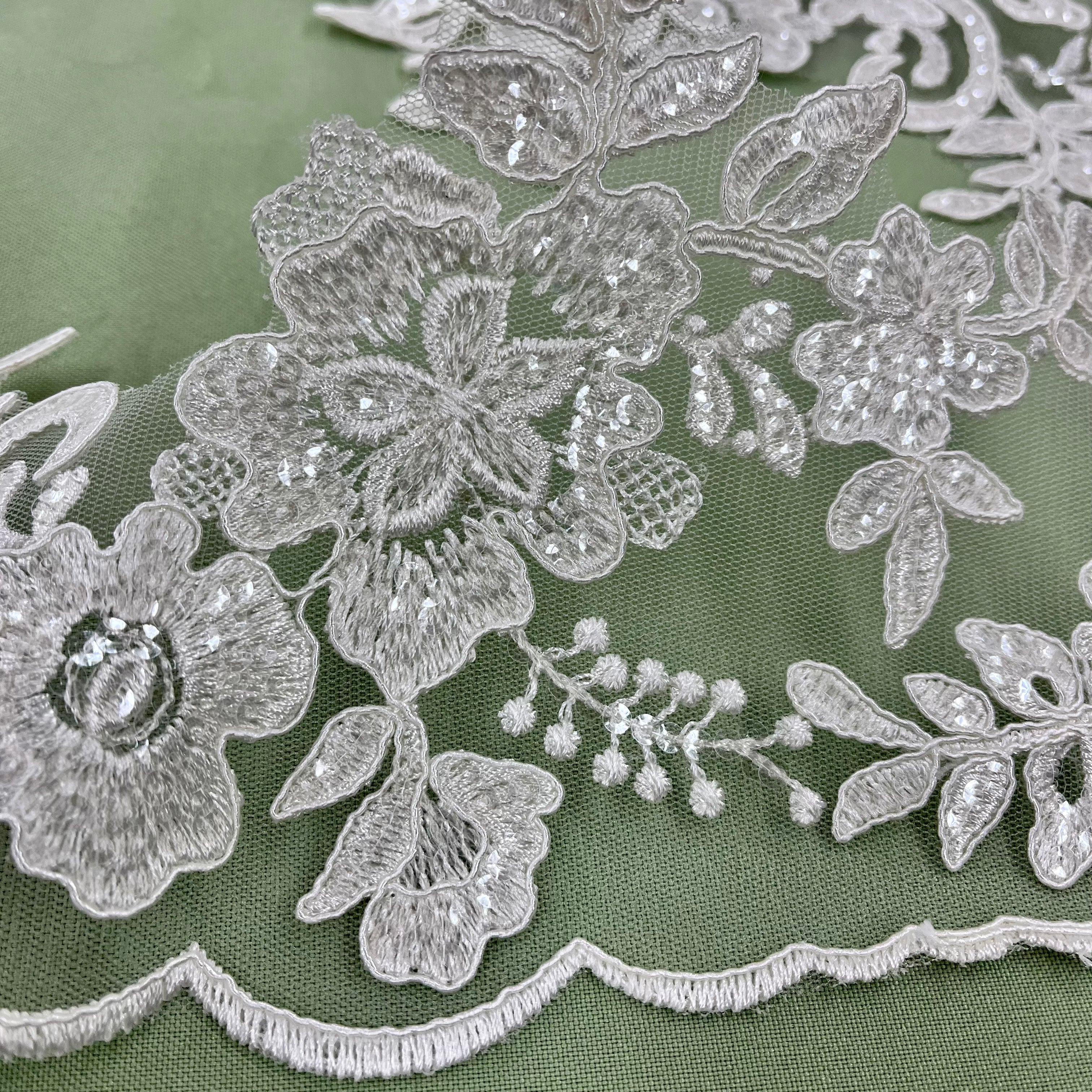 Beaded & Corded Floral Lace Trimming Embroidered on 100% Polyester Net Mesh | Lace USA - 97217W-SB