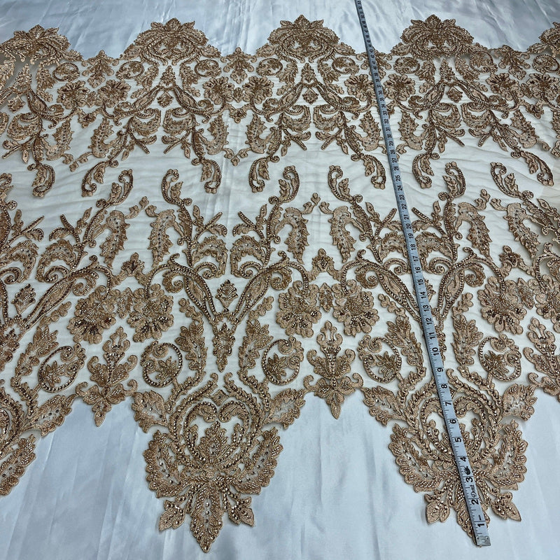 Beaded & Corded Bridal Lace Fabric Embroidered on 100% Polyester Net Mesh | Lace USA - 96996W-HB