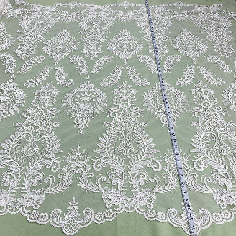 Corded Bridal Lace Fabric Embroidered on 100% Polyester Net Mesh | Lace USA - 97160W