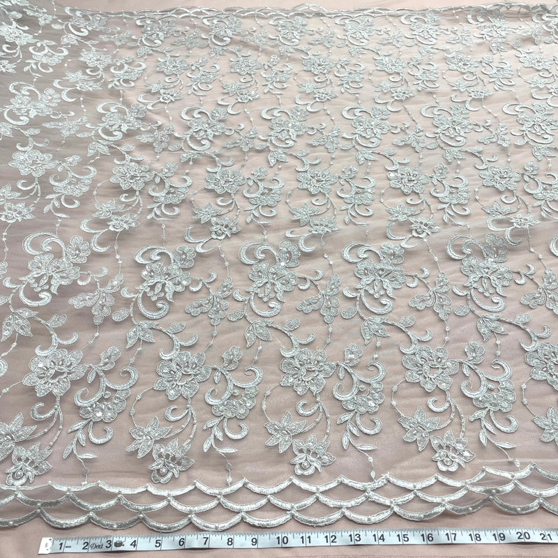 Beaded & Corded Bridal Fabric Lace Embroidered on 100% Polyester Net Mesh | Lace USA - 95488W-BP