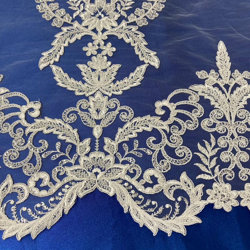 Beaded & Corded Bridal Lace Fabric Embroidered on 100% Polyester Net Mesh | Lace USA - GD-55518