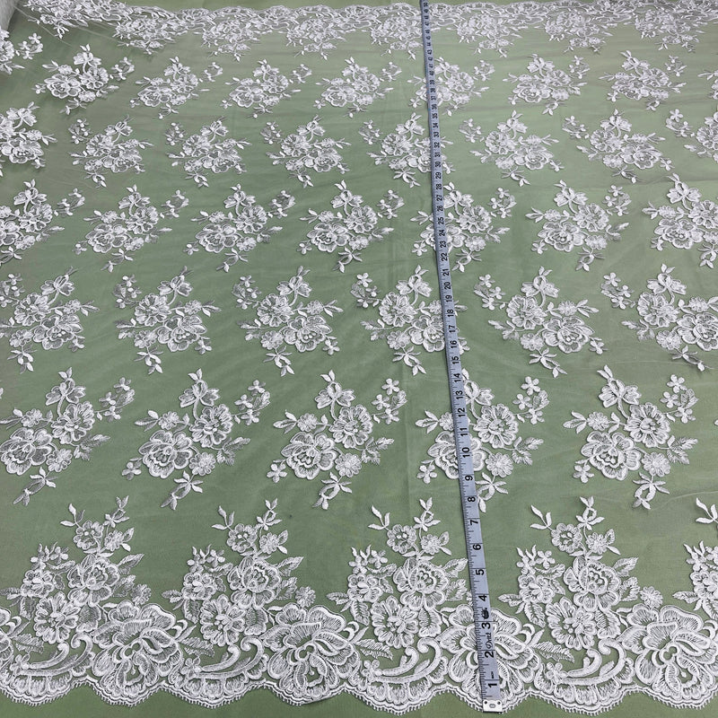 Corded Bridal Lace Fabric Embroidered on 100% Polyester Net Mesh | Lace USA - 97018W