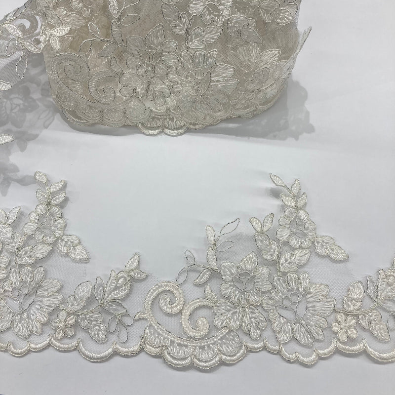 Corded Lace Trimming Embroidered on 100% Polyester Net Mesh | Lace USA - 96796W