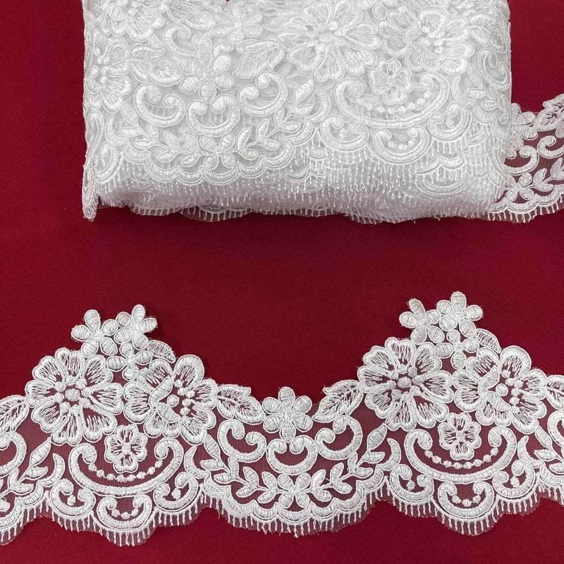 Corded Lace Trimming Embroidered on 100% Polyester Net Mesh | Lace USA - 95365W/1