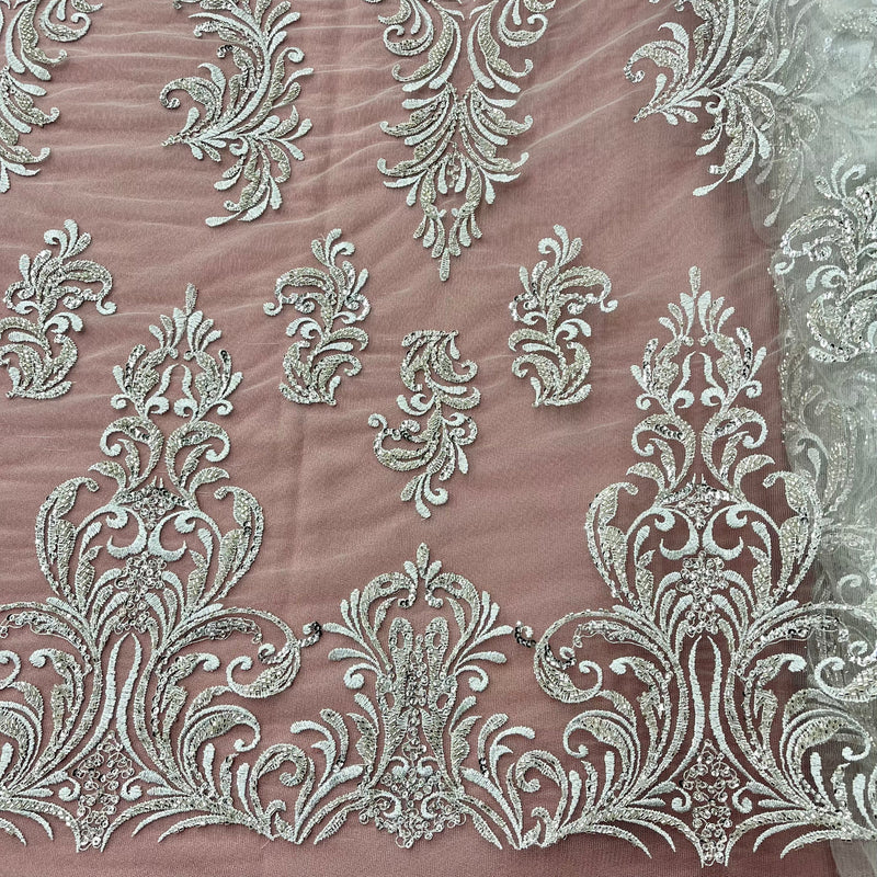 Beaded Lace Fabric Embroidered on 100% Polyester Net Mesh | Lace USA - GD-13267