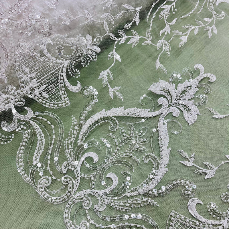 Beaded Lace Fabric Embroidered on 100% Polyester Net Mesh | Lace USA - GD-220707