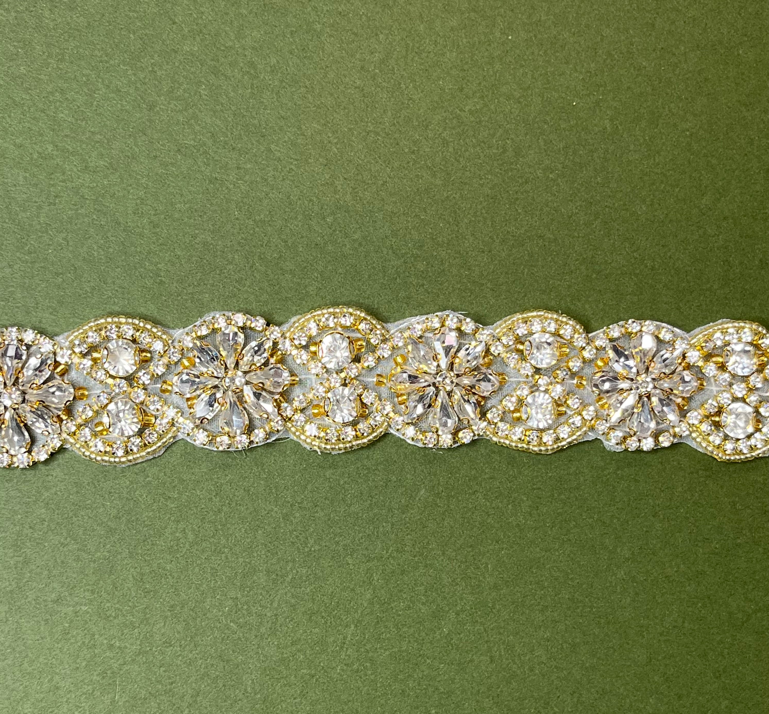 Crystal Floral Bridal Rhinestone Sash Applique - Iron-On | Lace USA - GD-R04