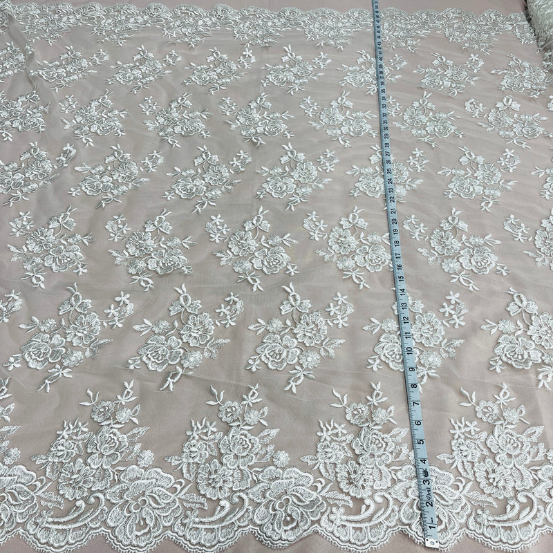 Corded Bridal Lace Fabric Embroidered on 100% Polyester Net Mesh | Lace USA - 97018W