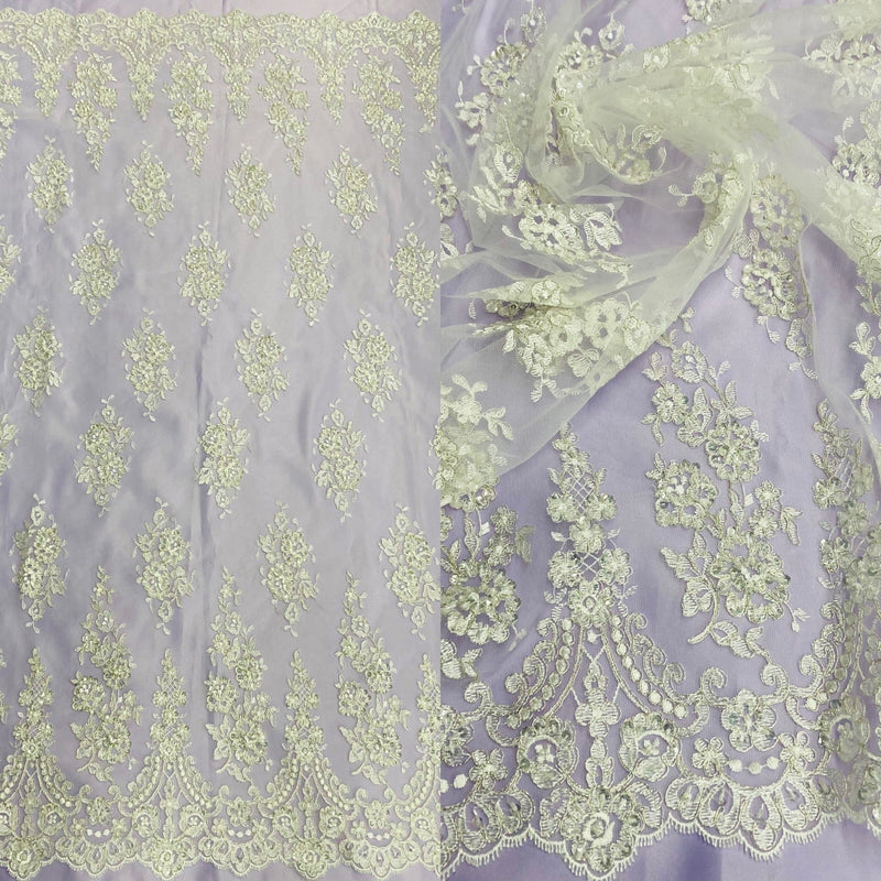 Beaded & Corded Lace Fabric Embroidered on 100% Polyester Net Mesh | Lace USA - 96784W-BP