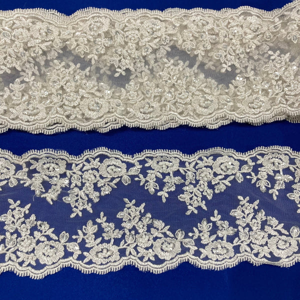 Beaded Double Sided Lace Trimming Embroidered on 100% Polyester Net Mesh | Lace USA - 21924W/2-BP