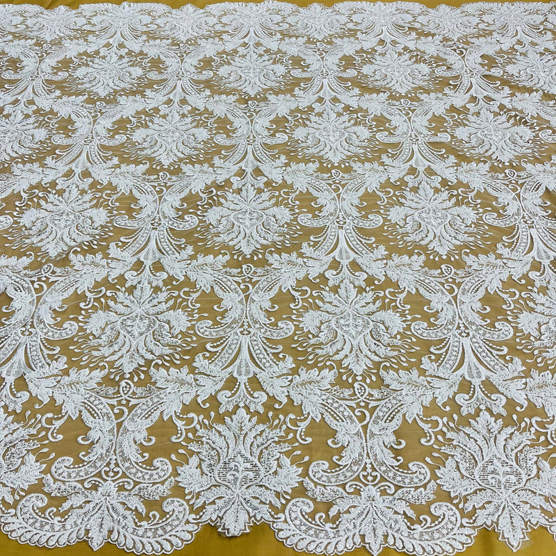 Beaded Lace Fabric Embroidered on 100% Polyester Net Mesh | Lace USA - 73030W-HB