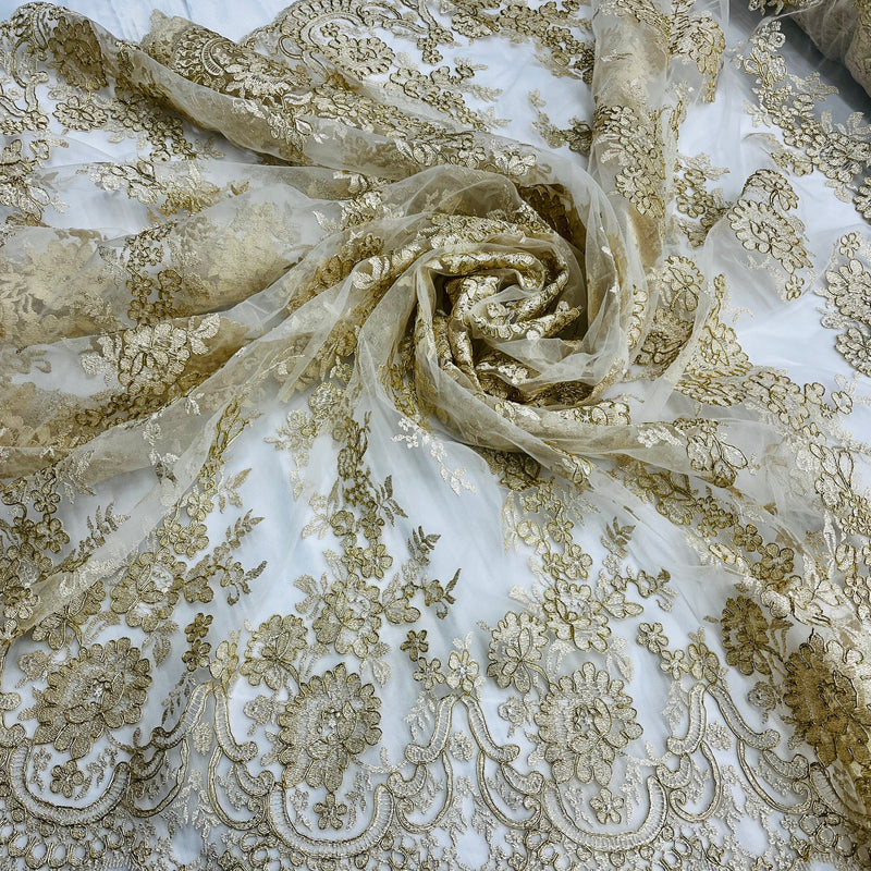 Corded Bridal Lace Fabric Embroidered on 100% Polyester Net Mesh | Lace USA - 96989W