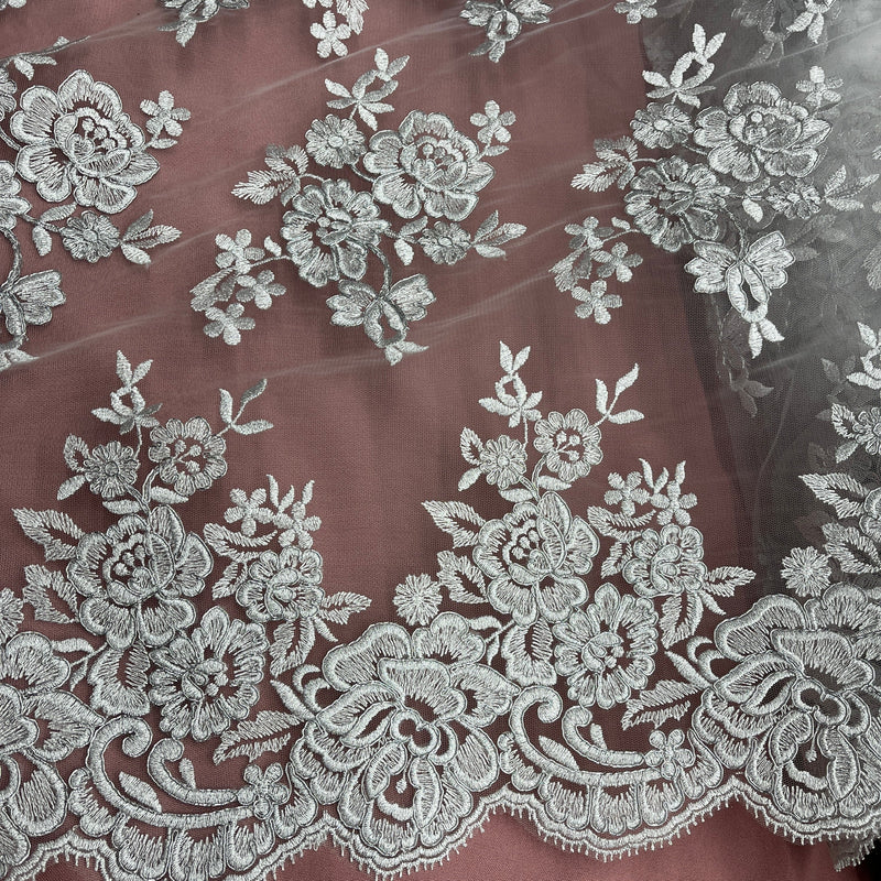 Corded Bridal Lace Fabric Embroidered on 100% Polyester Net Mesh | Lace USA - 97018W