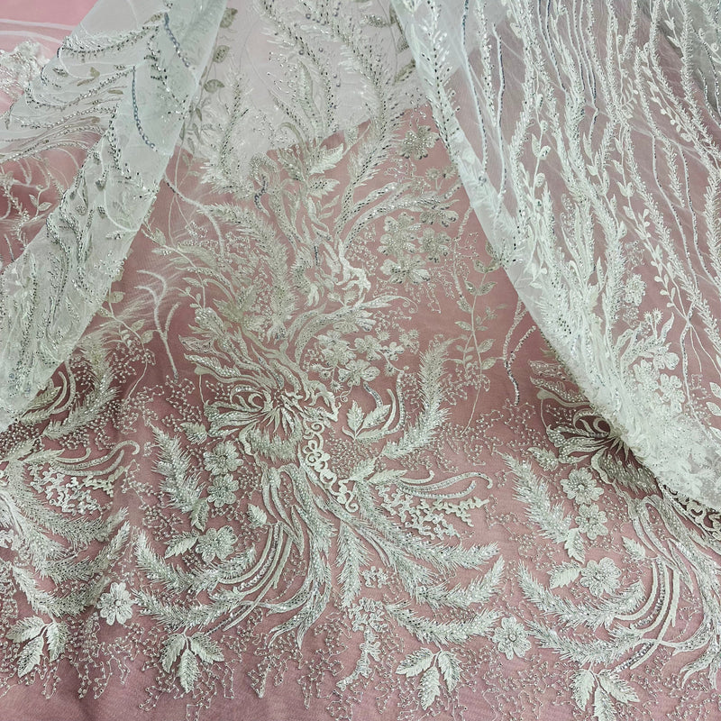 Beaded Lace Fabric Embroidered on 100% Polyester Net Mesh | Spandex Palace - GD-12010