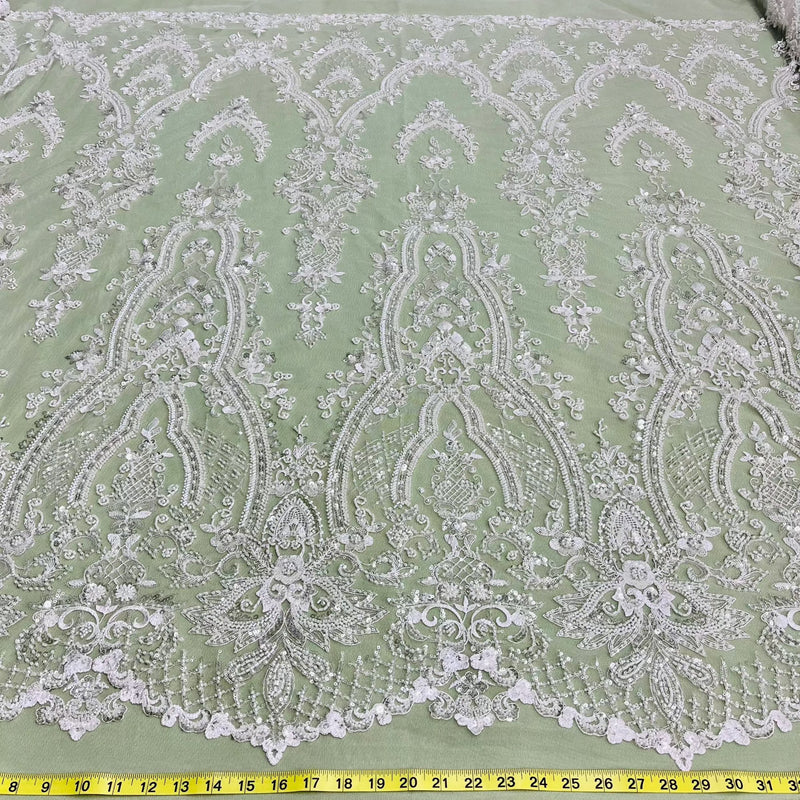 Beaded Lace Fabric Embroidered on 100% Polyester Net Mesh | Spandex Palace - GD-227239