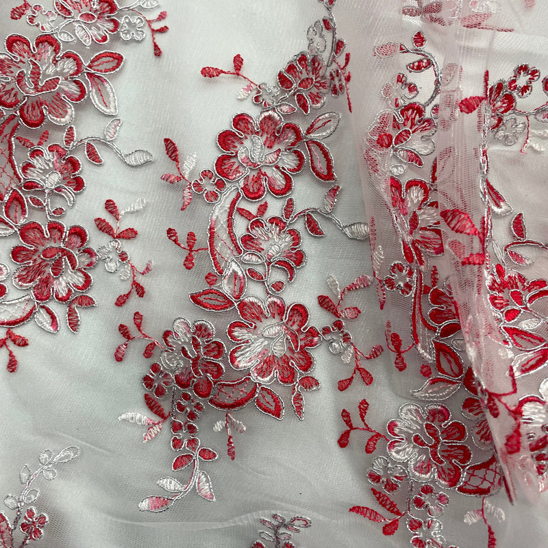 Corded Bridal Lace Fabric Embroidered on 100% Polyester Net Mesh | Lace USA - 97200W