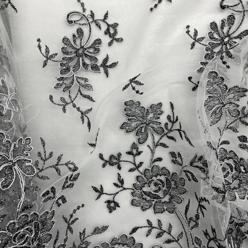 Corded Bridal Lace Fabric Embroidered on 100% Polyester Net Mesh | Lace USA - 97188W