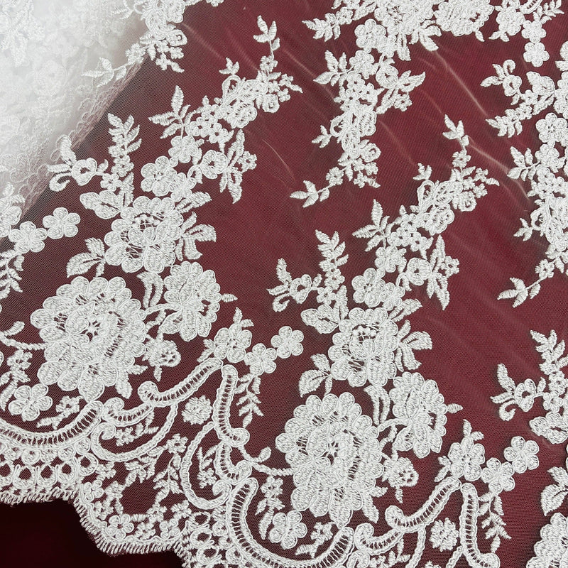 Corded Bridal Lace Fabric Embroidered on 100% Polyester Net Mesh | Lace USA - 96874W