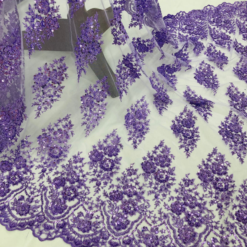 Beaded Lace Fabric Embroidered on 100% Polyester Net Mesh | Lace USA - GD-843