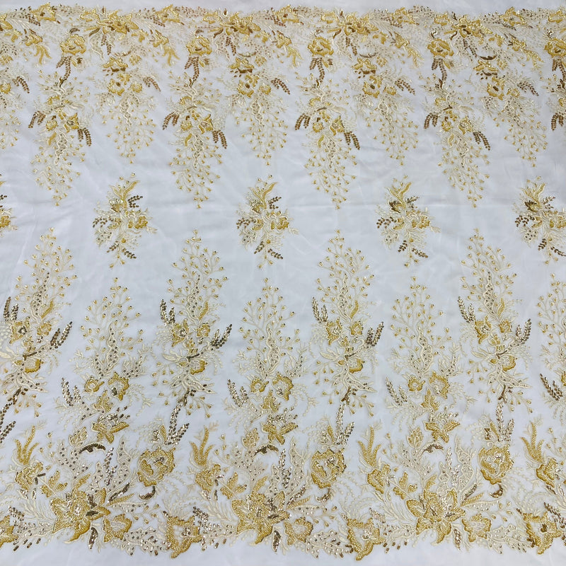 Beaded Lace Fabric Embroidered on 100% Polyester Net Mesh | Lace USA - GD-66919