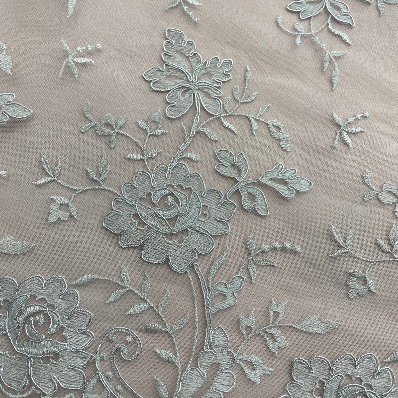 Corded Bridal Lace Fabric Embroidered on 100% Polyester Net Mesh | Lace USA - 97188W