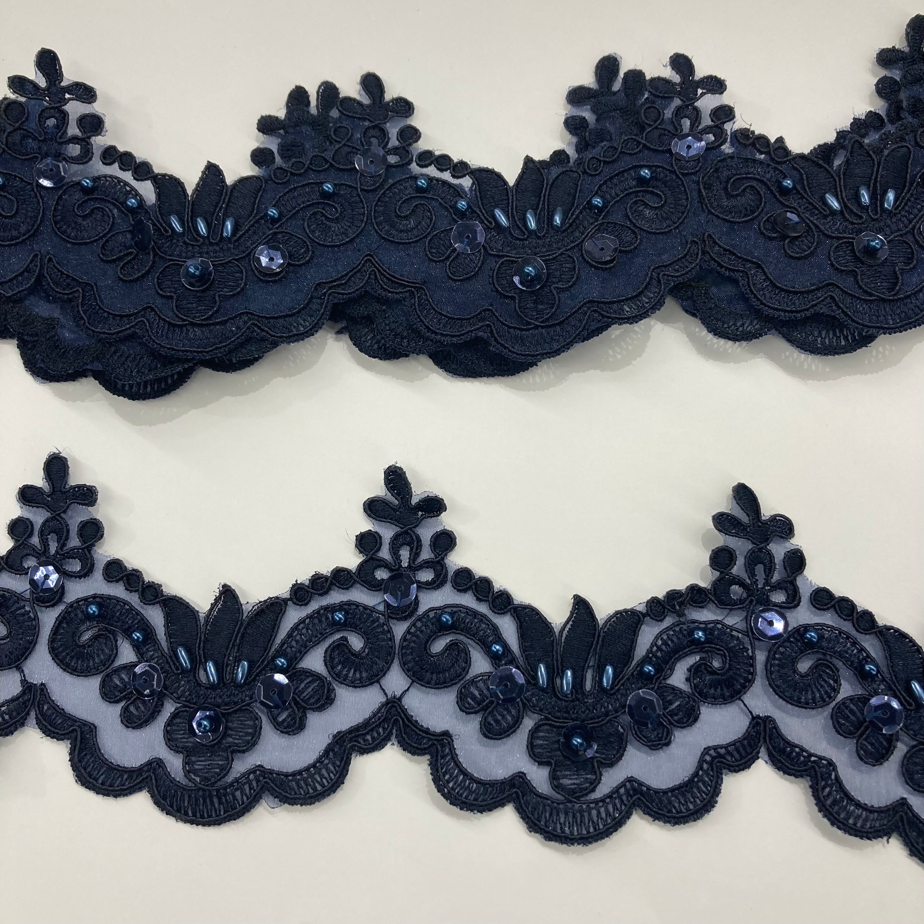 Beaded & Corded Lace Trimming Embroidered on 100% Polyester Organza | Lace USA - KZ-34