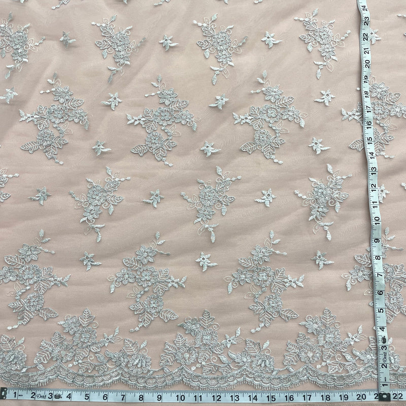 Corded Bridal Lace Fabric Embroidered on 100% Polyester Net Mesh | Lace USA - 97158W