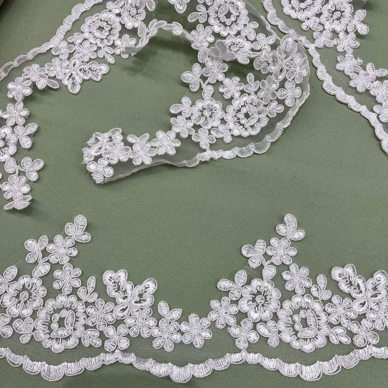 Corded Lace Trimming Embroidered on 100% Polyester Net Mesh | Lace USA - 97121W