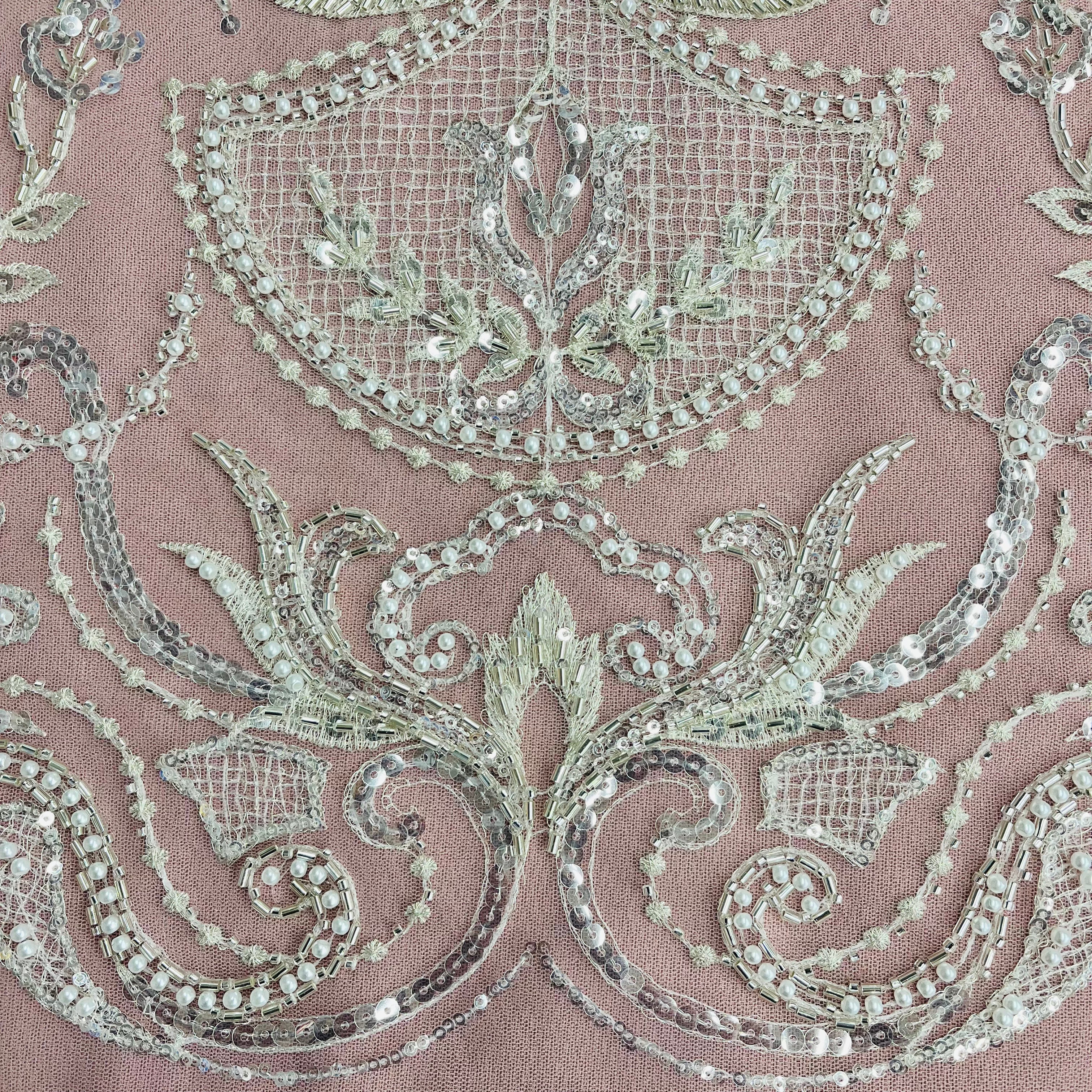 Beaded Lace Fabric Embroidered on 100% Polyester Net Mesh | Lace USA - GD-220707