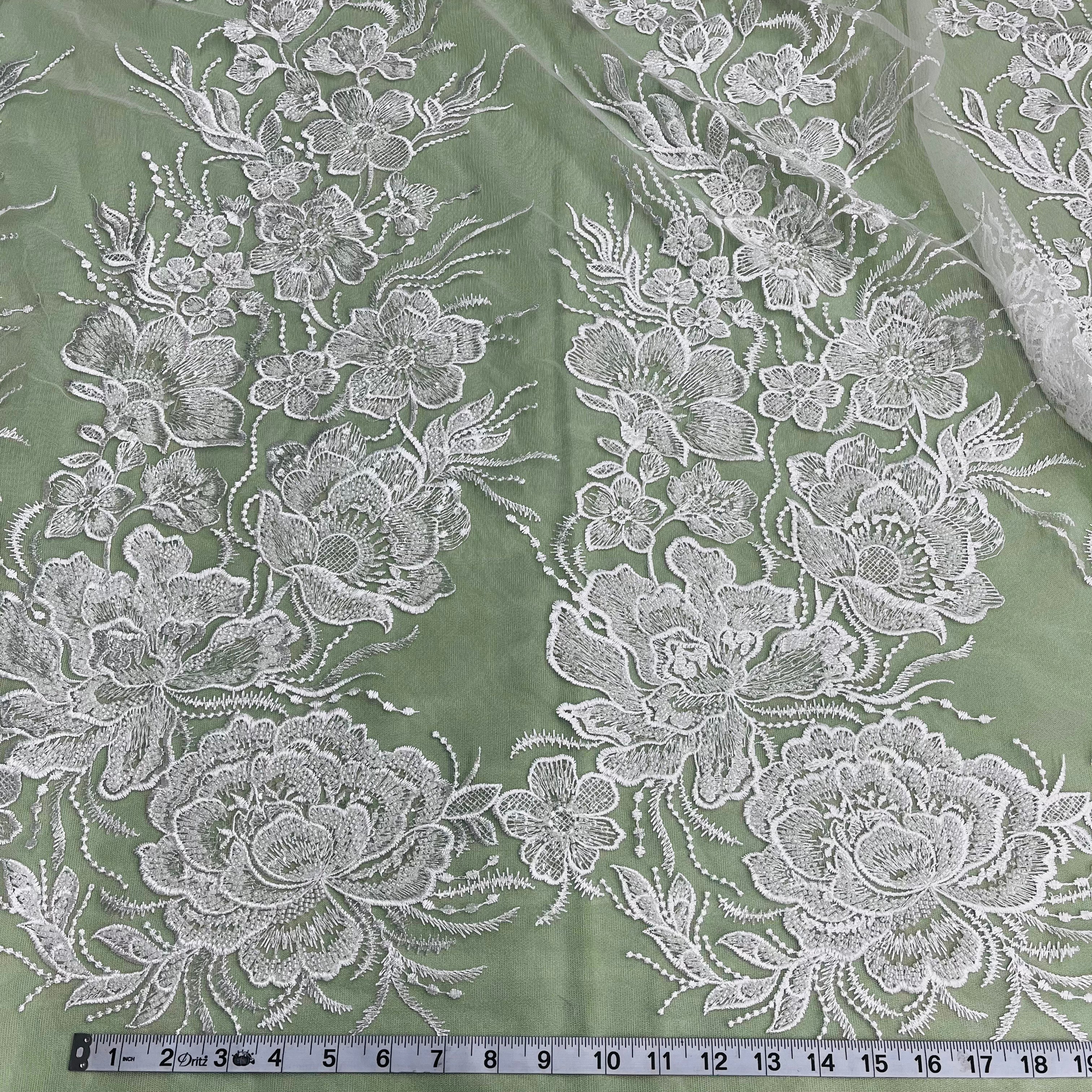 Beaded Lace Fabric Embroidered on 100% Polyester Net Mesh | Lace USA - GD-67313