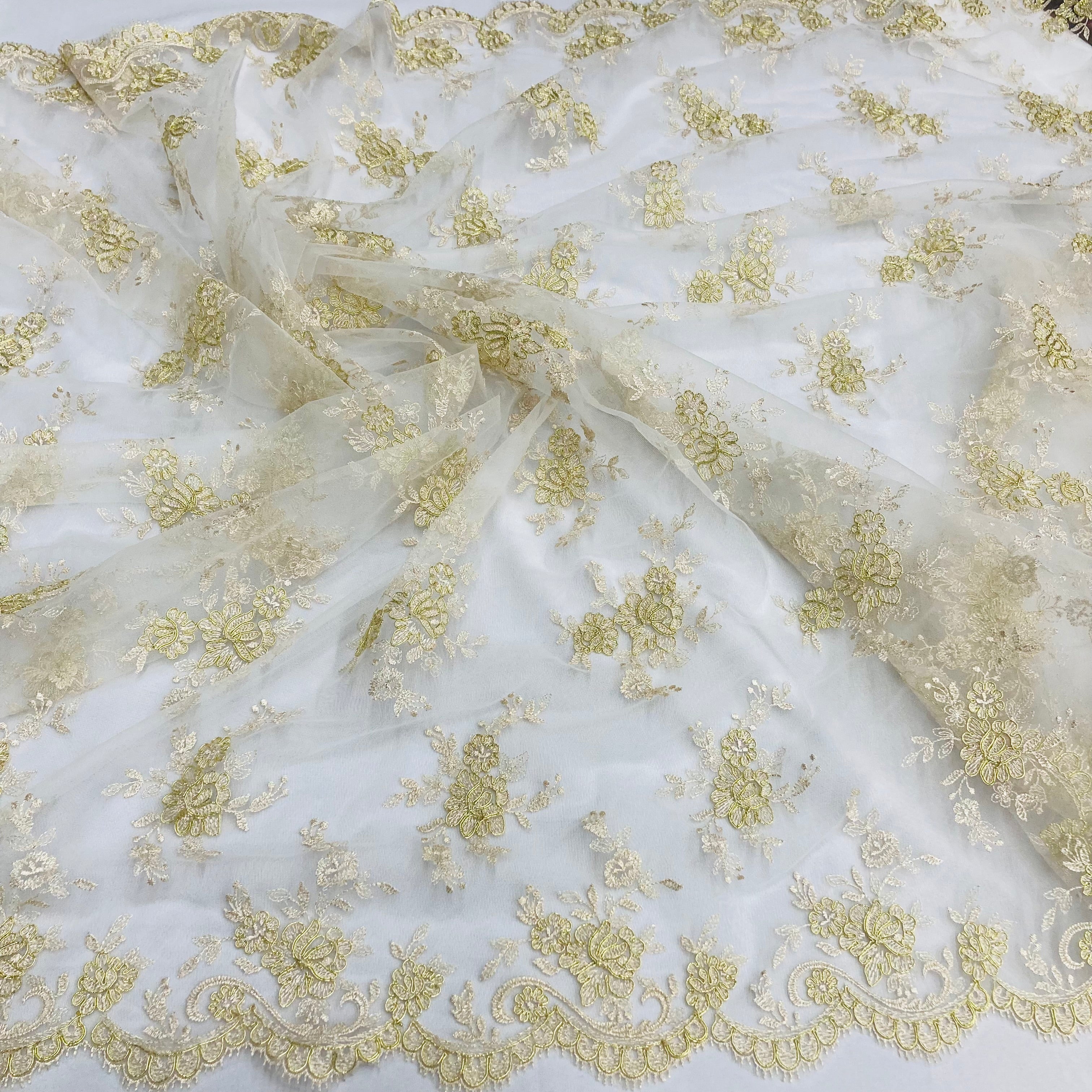 Corded Bridal Lace Fabric Embroidered on 100% Polyester Net Mesh | Lace USA - 96517W