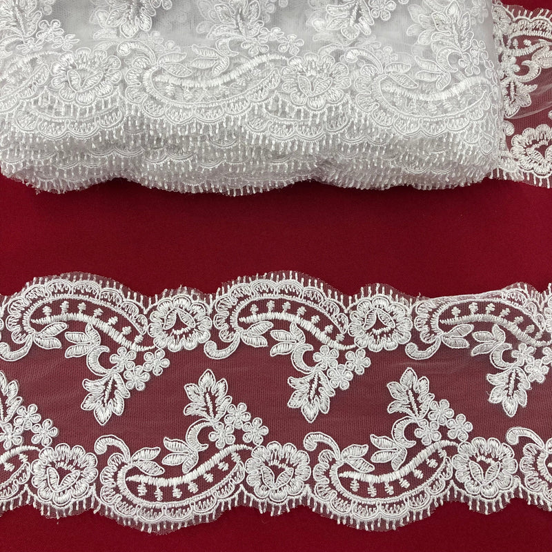 Corded Double Sided Lace Trimming Embroidered on 100% Polyester Net Mesh | Lace USA - 95375W/2