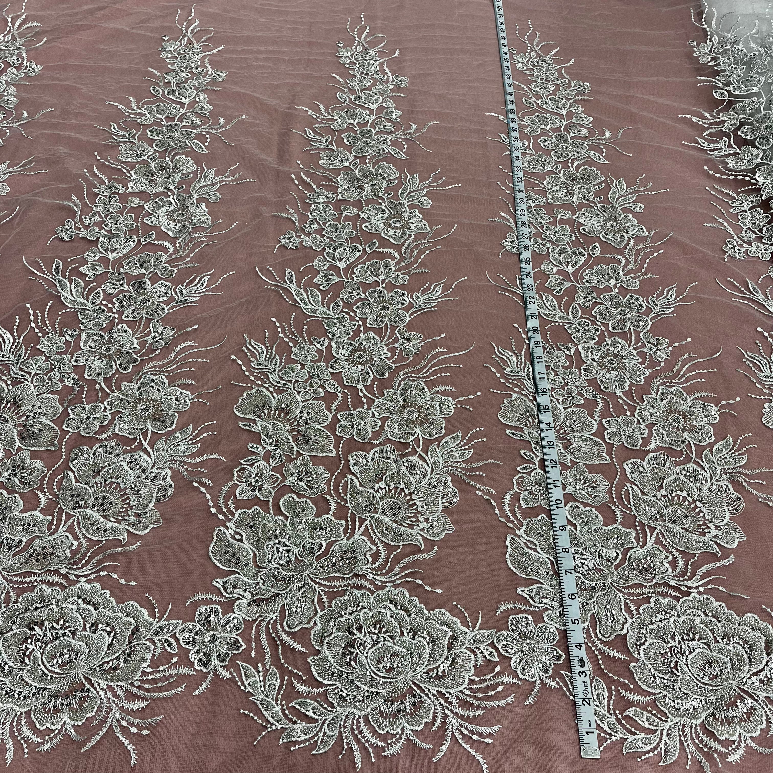 Beaded Lace Fabric Embroidered on 100% Polyester Net Mesh | Lace USA - GD-67313