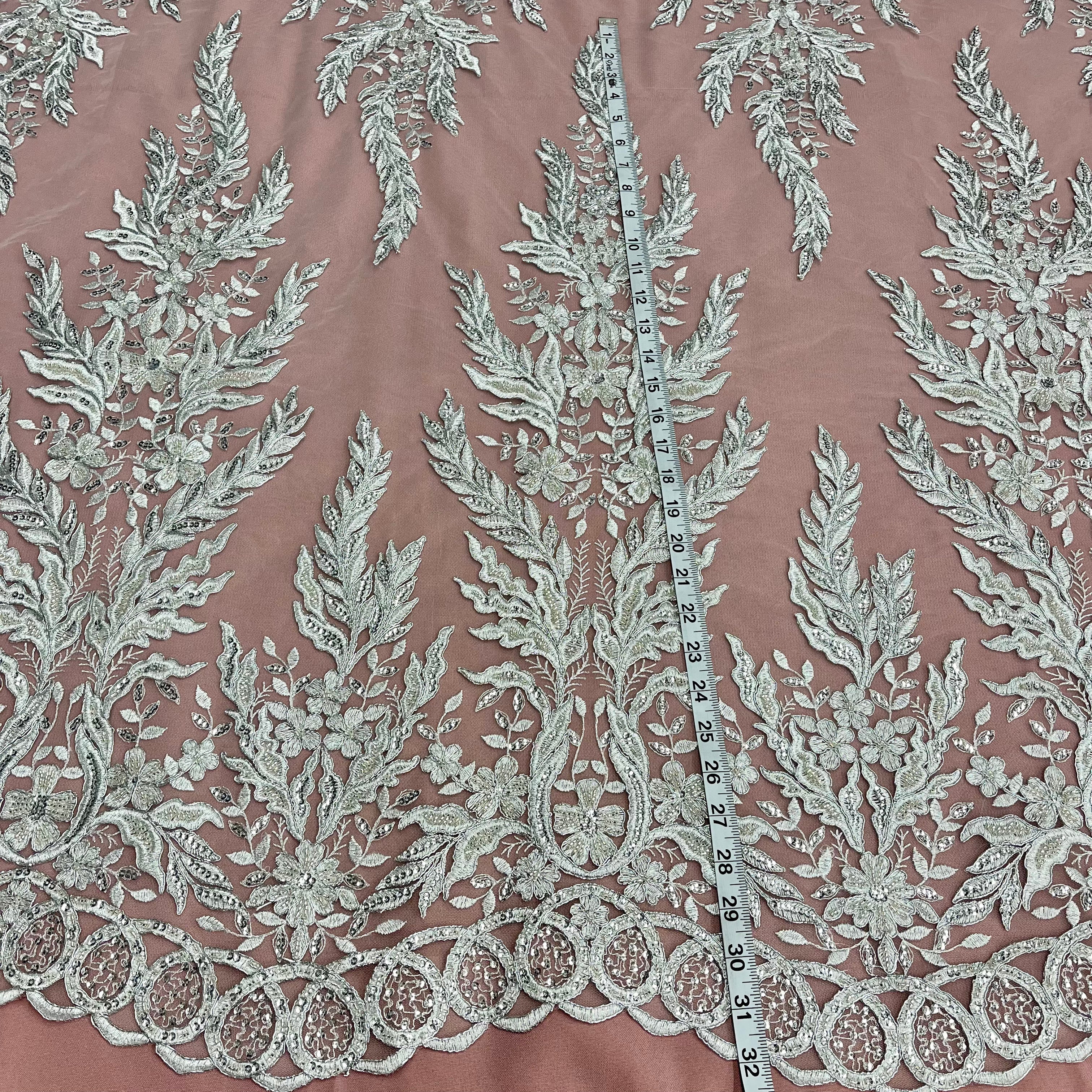 Exquisite Bridal Elegance: Beaded & Corded Embroidered Lace Fabric | Lace USA - 97221W-HB