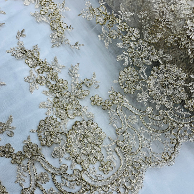 Corded Bridal Lace Fabric Embroidered on 100% Polyester Net Mesh | Lace USA - 96989W