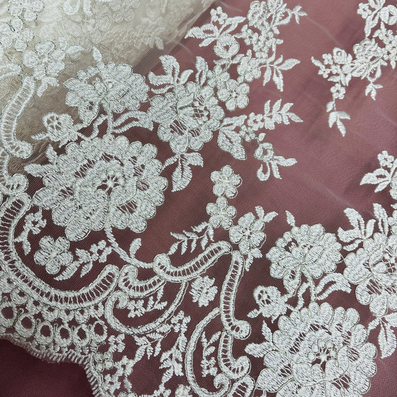 Corded Bridal Lace Fabric Embroidered on 100% Polyester Net Mesh | Lace USA - 96874W