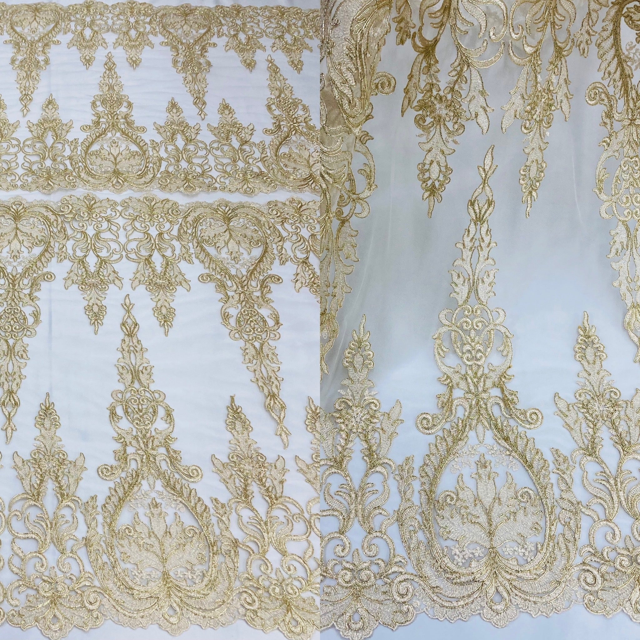 Corded Bridal Lace Fabric Embroidered on 100% Polyester Net Mesh || Spandex Palace