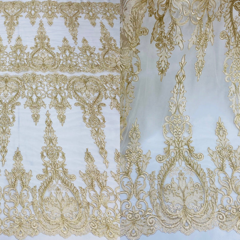 Corded Bridal Lace Fabric Embroidered on 100% Polyester Net Mesh || Spandex Palace