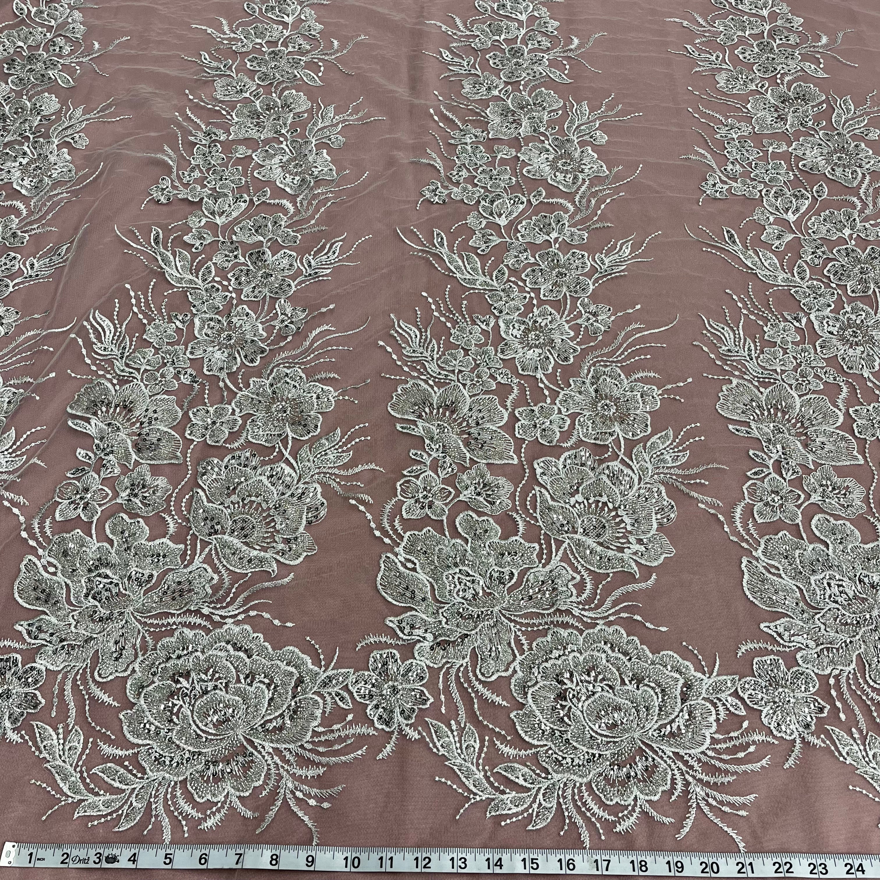 Beaded Lace Fabric Embroidered on 100% Polyester Net Mesh | Lace USA - GD-67313