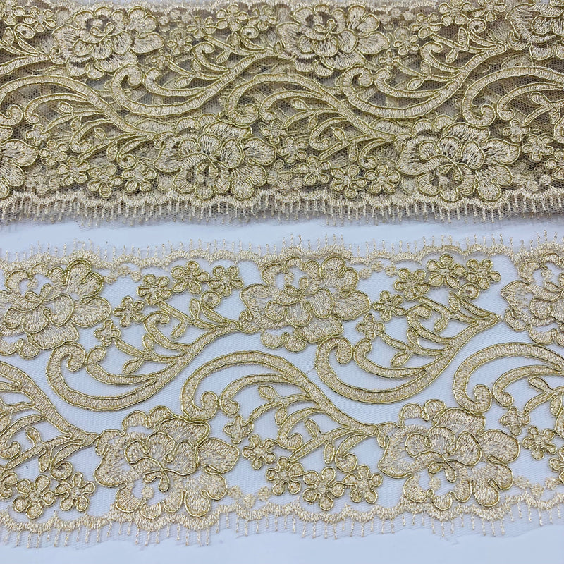 Corded Double Sided Lace Trimming Embroidered on 100% Polyester Net Mesh | Lace USA - 95349W/2