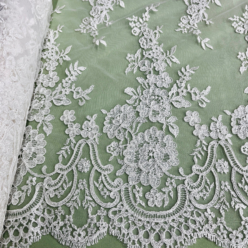 Corded Bridal Lace Fabric Embroidered on 100% Polyester Net Mesh | Lace USA - 96874W