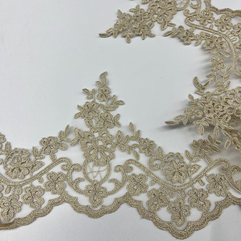 Corded Lace Trimming Embroidered on 100% Polyester Net Mesh | Lace USA - 96216W